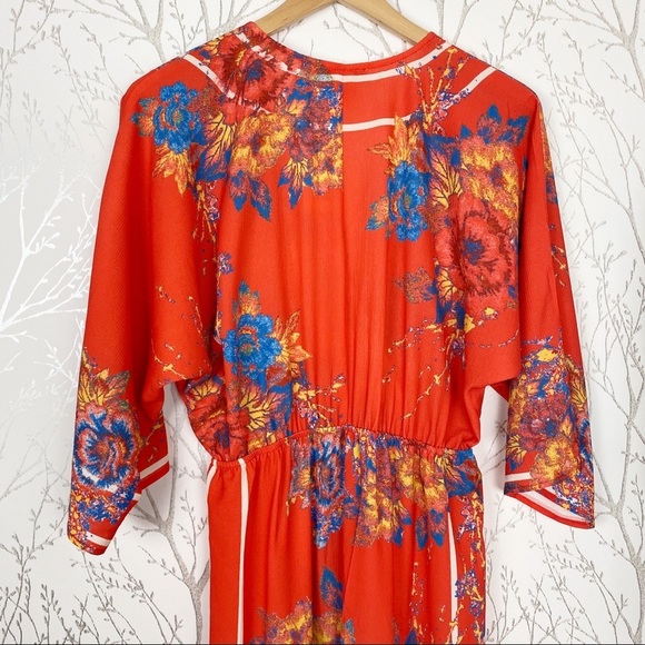 FLYING TOMATO Red Floral Faux Wrap Wide Leg Jumpsuit NWT Small - Picture 6 of 10